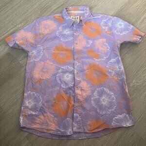 VSTR Premium Mens XL Purple Hawaiian Floral Shirt Button Up Hibiscus Print